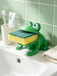 1pc Frog-Shaped Dish Brush Holder, Sponge Drain Rack, Cloth Storage Rack, Plastic Material, With Drainage System, Suitable For Kitchen Countertop, Bathroom And Storage Of Sponges, Cloths, Brushes, Essential Kitchen Accessory, Wedding Season Graduation Season Back To School Season Gift, Sponge Storage Rack, Cleaning Tool, Storage Decor, Drainage Tray - Multicolor - View 7