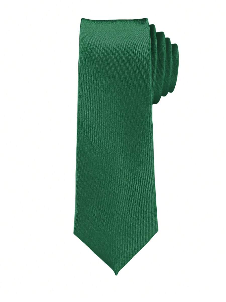 1 pieza Corbata de unicolor para hombre, corbata formal de negocios delgada (4cm) - Verde Oscuro - Ver 1