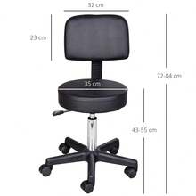 Taburete Rodante, Taburete de Trabajo, Taburete Cosmético, Taburete Giratorio, Taburete Profesional para Salón en Sitio - Negro + Cuero regenerado - Ver 8