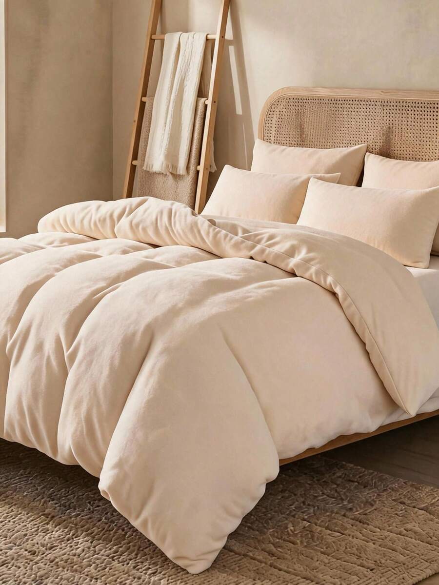 طقم غطاء لحاف من قطعتين - ملمس ناعم غطاء لحاف 200x220 سم ووسادة & 160*200 - بيج - مشاهدة 1