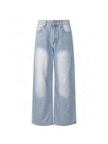 Women's Casual Extra Long Wide Leg Denim Jeans, With Zipper And Pockets, Non-Stretch, Y2K Retro Style - Blue - View 4