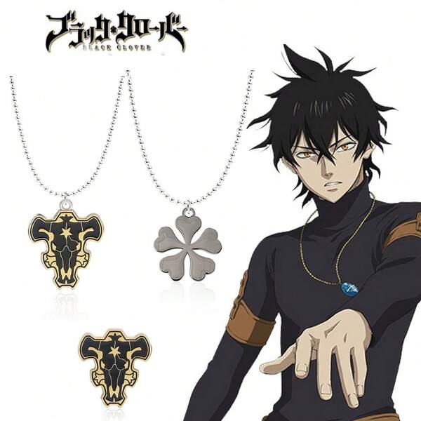 1pc Anime Earrings Pendant Necklace Asta Yuno Grinbellor Noell Silva Clover Choker Keychain For Men Women Gifts