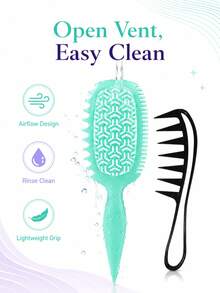 2pcs Curly Hair Comb Set, Ventilated Styling Comb With Flexible Teeth, Side Comb And Pointed Tail Handle, Black Root Volumizing Comb, Suitable For Wavy, Curly, Fine And Thick Hair, Dry And Wet Use Styling Tool - Multicolor - View 8