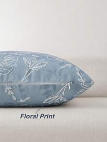 Floral Pillowcase, Linen Texture Decorative Pillowcase With White Line Floral Pattern, Perfect Decorative Pillow For Sofa, Bed, Home And Outdoor Use - Blue - View 2