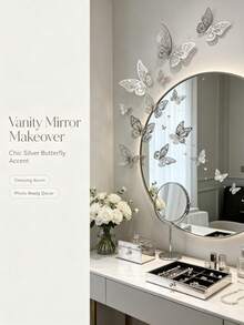 12pcs/Set Hollow Metal Texture 3D Butterfly Wall Stickers, Hollow Carved Design, Light Luxury, Gentle, High-End Soft Decoration, Suitable For Home Wall: Bedroom Headboard, Living Room Blank Wall, Entrance, Vanity Background, Creating A Gentle Atmosphere; Soft Decoration Check-In: Clothing Store, Nail Salon, Bridal Shop, Influencer Photo Background Wall; Festival Decoration: Wedding, Birthday Party - A - View 2