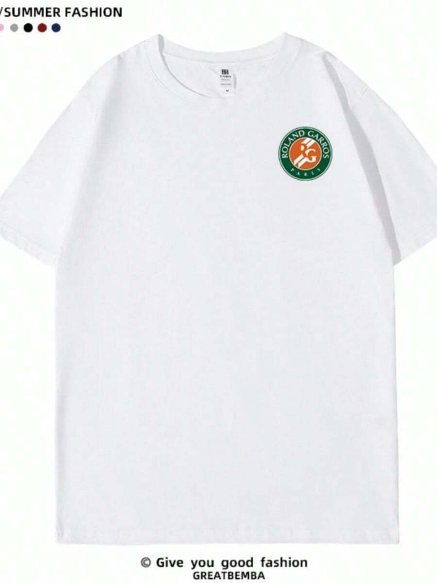 YvonneArt Tennis T-Shirt 1pc Cotton Crew Neck Short SLeesve Breathable Regular Fit Roland Garros Paris Oversize Tees - 白色 - 查看 1