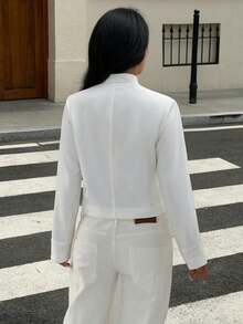 女款優雅女士街頭風開襟針織外套，附門襟與編織飾邊，白色 - 白色 - 查看 10