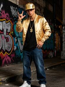 4Pcs D EXCEED 80s 90s Hip Hop Costumes Outfit Kit Fake Gold Chain Necklace Dollar Sign Cap Jewelry Set Rapper Accessories - Multicolor - View 6