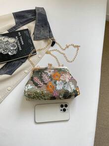 1件綠色亮片亞麻晚宴手拿包女款手提包 - 綠色 - 查看 3