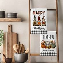 2PCS Kitchen Towels Black & White Plaid Maple Leaf Pumpkin & Gnome Pattern, Super Soft Microfiber Material Kitchen Towels Dish Cloths, Hand Towels, Tablecloths, Kitchen Decor, Kitchen Cleaning, Bathroom Cleaning, Holiday Party Decor, Kitchen & Bathroom Supplies Home Essentials, Home Decor, Housewarming Gift - Multicolor - View 9