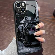 Black Car Pattern Tempered Glass Phone Case Suitable For IPhone 17 16 15 14 13 12 11 Pro/Max/Plus Shockproof Back Cover - JMH - 查看 5