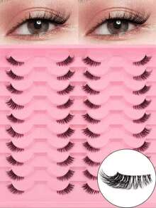 Half-Length False Eyelashes, Natural Makeup Effect, Transparent Lash Stem, Lightweight And Fluffy, Can Create Cat Eye Makeup; Natural Short Accent False Eyelashes, Extended Tail False Eyelashes, 3/4 Length False Eyelashes, Reusable, Strip False Eyelashes, Eyelashes, False Eyelashes, False Eyelashes - Black - View 1