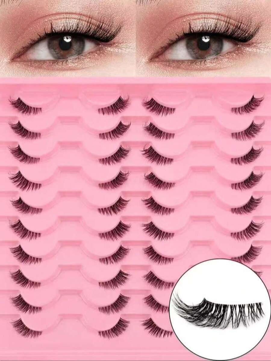 Half-Length False Eyelashes, Natural Makeup Effect, Transparent Lash Stem, Lightweight And Fluffy, Can Create Cat Eye Makeup; Natural Short Accent False Eyelashes, Extended Tail False Eyelashes, 3/4 Length False Eyelashes, Reusable, Strip False Eyelashes, Eyelashes, False Eyelashes, False Eyelashes - Black - View 1
