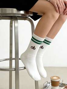 1/5 Pairs Unisex Letter Striped Mid-Calf Socks, Sports Socks, Casual Minimalist Comfortable Daily Versatile, Back To School Outfit, Suitable For All Seasons - Multicolor - View 3