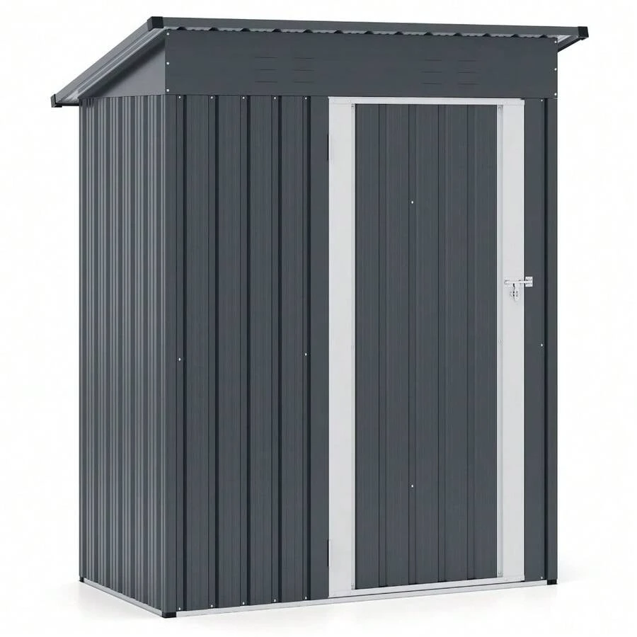 Outdoor Metal Storage Shed – 181 X 153 Cm Gray Galvanized Steel Tool House For Garden, Patio Or Yard Use – Rust-Resistant, Easy Assembly, Compact Design, Weather-Resistant Finish, Foldable Door, Ventilation Slots, Floor-Compatible Structure - Grey - View 1