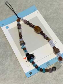 Ins Style Asymmetrical Beaded Phone Chain Pendant, Phone Wrist Strap, CCD Camera Chain - Blue - View 2