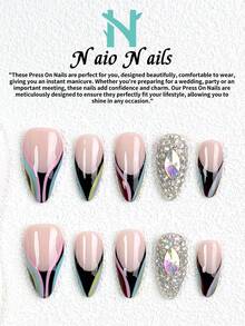 NAIO 10pcs/Set Kuku Tempel Buatan Tangan Y2K, Dasar Nude Multiwarna Ujung V French, Seni Kuku Bertatahkan Rhinestone AB Penuh, Gaya Pesta Glamor, Cocok Untuk Pemakaian Acara Sehari-hari, 3 Ukuran Coffin Almond Pendek Persegi, Kuku Palsu, Dapat Dilepas dan Digunakan Kembali - MultiWarna - View 12