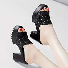 Women's Summer New Versatile Fashion Open Toe Peep Toe High Heel Sandals Slippers - Black - View 2