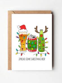 1pc Funny Christmas Beer Greeting Card, Spread Some Christmas Beer Holiday Card For Beer Lovers, Merry Christmas Gift Card - Multicolor - View 3