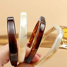 GNIT Tortoise Shell & Marble Pattern Resin Women's Bracelet, 4pcs/1pc Square Stackable Wide Vintage Statement Jewelry Set - White Brown. Translucent Coffee. White Brown. Translucent Coffee. - View 1