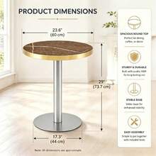 Modern Round Side Table With A Gold Stainless Steel Frame And Marble-Look Top For The Living Room, Luxury Side Table With A Sturdy Base. - 灰色 + 中密度纖維板 - 查看 11