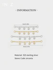 IN Z 1pc 925 Sterling Silver 4 Zirconia Stone Pendant Chain Accessory, Compatible With Different Earrings And Ear Hoops - Pierced Earring Lip Chain Pendant - Cartilage Ear Stud Exquisite Jewelry - Suitable For Women's Daily Wear, Wedding, Party, Engagement, Anniversary, Valentine's Day (Sold Individually) - 4-diamond Chain - View 3