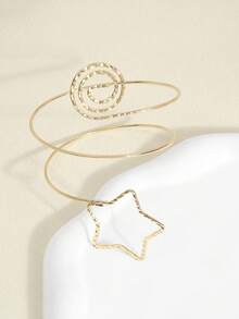 Brazalete minimalista de moda con círculo & estrella de cinco puntas, brazalete abierto - Dorado - Ver 3