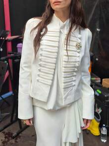 女款優雅女士街頭風開襟針織外套，附門襟與編織飾邊，白色 - 白色 - 查看 6