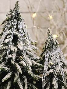 12pcs/Set Clear Crystal Pendant Christmas Tree Decorations, Acrylic Icicle Hanging Ornaments, Hexagonal Snowflake String Decor, Christmas And New Year Party Decorations, Suitable For Indoor And Outdoor Scenes, Party Decor - Multicolor - View 5
