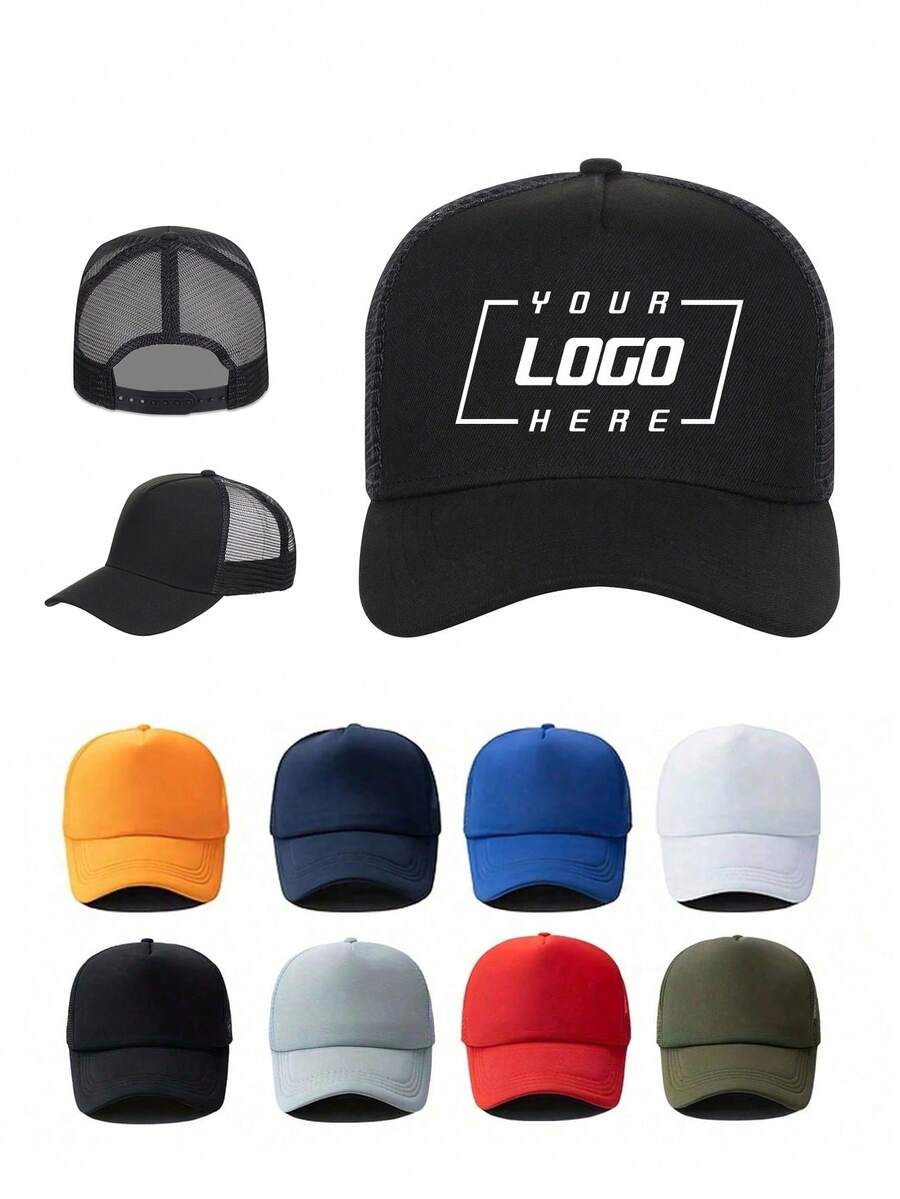 1pc Customizable Logo Mesh Baseball Cap - Unisex, Suitable For All Seasons, Breathable, Quick-Release Strap Dad Hat, Ideal For Outdoor Activities And Promotions, Black Cap With White Contrast, Promotional Cap | Customized Logo Cap | Adjustable Size Cap, Baseball Cap, Valentine's Day, Thanksgiving, New Year, Battery-Free
