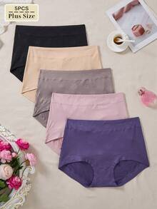 5pcs/Pack Plus Size High Waist New Rose Embossed Print Multicolor Triangle Panties - Multicolor - View 1