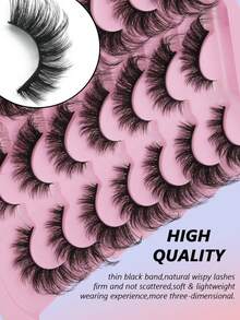14 Pairs Fluffy Lightweight Strip False Eyelashes, Soft Flexible Black Eyelash Band, Soft Lightweight Synthetic Fiber, Reusable 3D Voluminous Eyelashes, Bold Natural Makeup Effect, Suitable For Daily Makeup, Date, Birthday Party, Nightclub And Studio Photography - Black - View 2