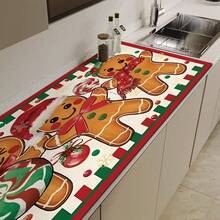 1pc Christmas Series 3 Gingerbread Man Pattern Coffee Bar Mat, Diatom Mud Soft Bottom Drainage Mat, Soft Rubber Absorbent Wear-Resistant Dish Drying Mat, For Countertop Restaurant Kitchen Table, Patio Dining Table Decor, Home Kitchen Supplies, Countertop Decorative Mat - Multicolor - View 4