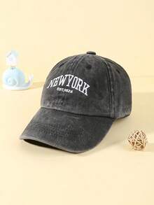 Gorra de béisbol lavada para niños, multicolor, con bordado de Nueva York, casual de moda para exteriores, ajustable, con protección solar, para primavera y verano - Multicolor - Ver 2