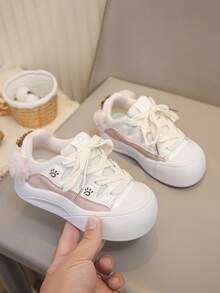 Girls' Autumn/Winter New Cute White Sneakers | 3D Plush Puppy Ear Design | Casual Skate Shoes | Adorable Cartoon Sports Shoes - Pink - View 4
