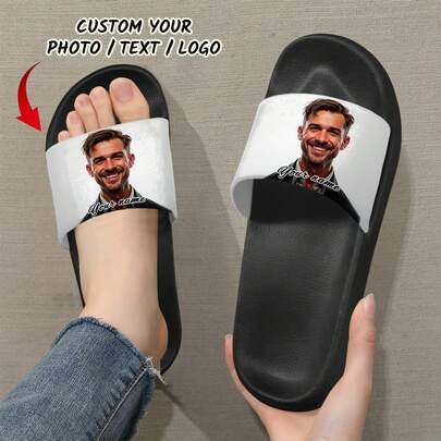 Custom Photo & Text Printed Casual PVC Slippers, Ideal For Home Wear, Beach & Vacation Use. Perfect Personalized Gift For Holidays.