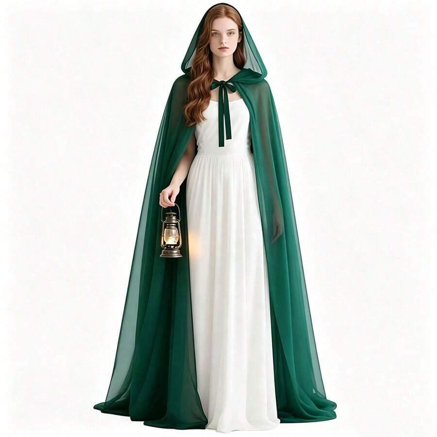New Medieval Halloween Cloak With Large Hat, Vintage Multi-Color European Noble Overcoat Robe - Multicolor - View 1