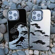 Laser Phone Case For IPhone 16 15 14 Pro Max Plus 13 Mini 12 11 Pro Max Fashion Great Black Wave Shockproof Protective Covers - CH-Black LKHL 1 - 查看 3
