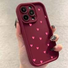 Cute Mini Heart Shockproof Phone Case For IPhone 16 Plus 15 Pro 14 13 12 11 17 Pro Max 16E 17 Air Matte Soft Silicone Back Cover - 玫瑰紅 - 查看 11