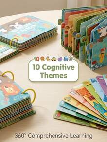 4Pcs Cartoon Themed Busy Book Set, Dinosaur/Animal/Number/Traffic Pattern Tear & Stick Activity Book, Cognitive Training Interactive Book For Kids Age 0-4, Preschool Learning Activity Toy - Multicolor - View 8
