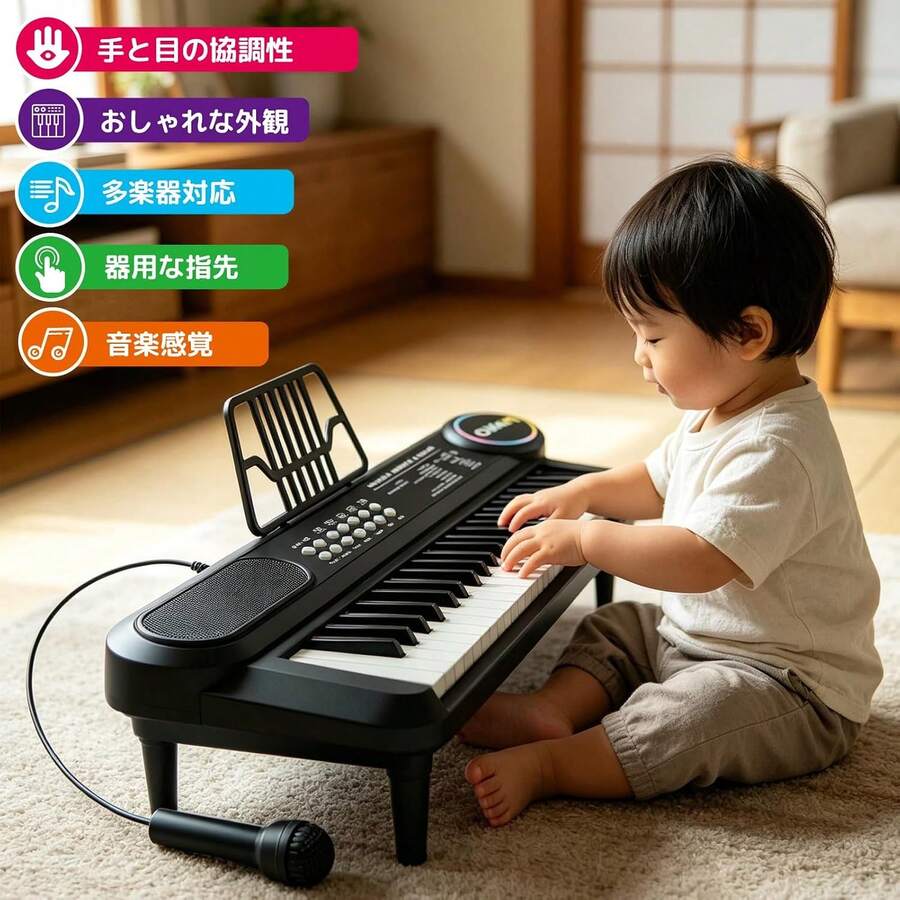 音楽おもちゃ 子供用 ピアノ おもちゃ 多機能 37鍵盤 楽器玩具 早期開発電子ミニキーボードピアノ楽器 指先 おもち 軽量 ミニ鍵盤 男の子 女の子 プレゼント 入学祝い - ブラック - チェックする 1