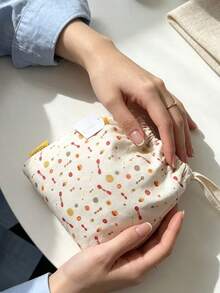 L'Occitane Vintage Floral Cotton Drawstring Large Capacity Storage Pouch, Soft Fabric Portable Toiletry Bag, Travel Business Trip Home Organization Bag, Best Friend Birthday Gift Holiday Souvenir, Fresh Print Drawstring Storage Bag - White + Yellow + Red - View 7
