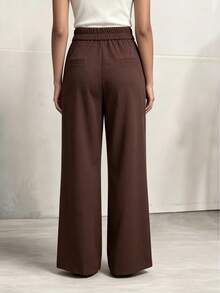 Elegante -Hose mit weitem Bein und Gold-Schnallen-Gürtel, perfekte Wahl für den Herbst - Kaffeebraun - Übersicht 3