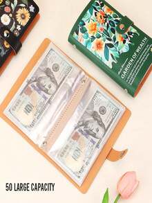 1pc PU Leather Printed Envelope Style Savings Challenge Binder, Portable Large Capacity Money Budget Folder, Universal Cash, Card, Photo And Stamp Storage Organizer, Office Multi-Functional Storage Organizer - Multicolor - View 4