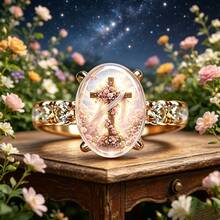 Elegant Style Floral Wedding Cross Pattern Women's Fashion Ring, Carved Texture Hypoallergenic Skin-Friendly Jewelry, Suitable For Daily Wear - Multicolor - View 4