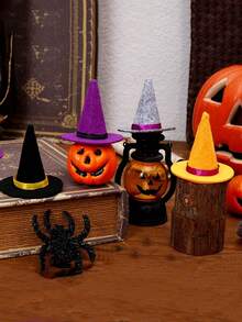 3pcs Halloween Witch Hat Party Decorations-Suitable For Wine Bottles, Party Accents, And Tabletop Decor; Perfect For Both Home And Party Settings. - Multicolor - View 4