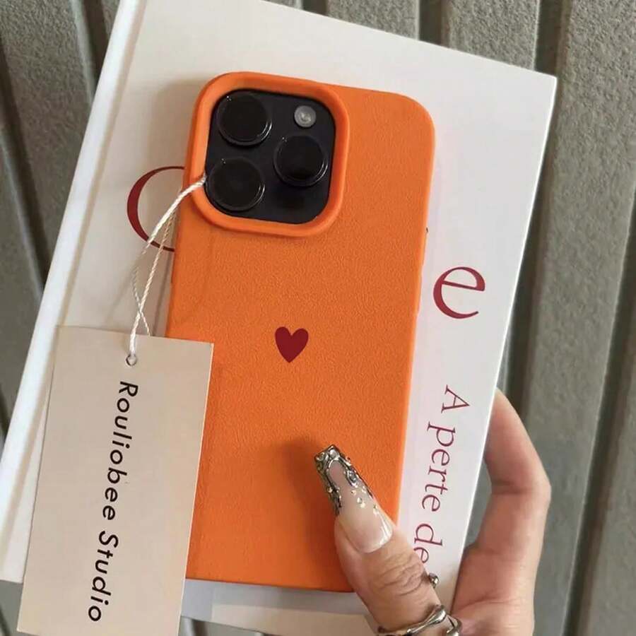 Simple Red Love Heart Soft TPU Phone Case For IPhone 17 Air 16 14 13 12 11 Pro Max 7 8 Plus Cover For IPhone 16E 15 Pro Cases - T12283橙色 - 查看 1