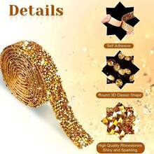 1 Roll Shiny Gold Rhinestone Trim - Luxurious And Charming Decorative Strip, Suitable For Wedding Dresses, Jewelry Making, Home Decor, Party Outfits - Easy To Apply, Adhesive Backing, No Glue Needed - Perfect For Crafts - A - View 2