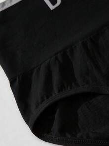Secret Verse Women's High-Waist Triangle Panties With Letter Print, Soft Daily Seamless Underwear That Tucks The Tummy - Black - View 7