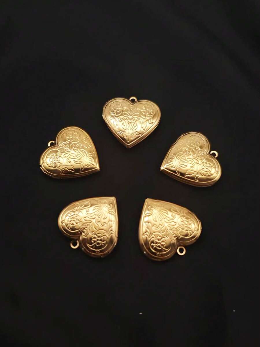 5 piezas Colgante de Medallón de Acero Inoxidable con Patrón de Corazón, Medallón de Caja de Fotos con Apertura Flip, Regalo Único Ideal DIY para Amigos, Cumpleaños, Familia, Mamá/Abuela/Esposa, Aniversario, Moda de Otoño, Casual, Vintage, Personalizado, Uso Diario, Fiesta, Día de la Madre, Día de San Valentín, Graduación, Boda - Amarillo Oro - Ver 1